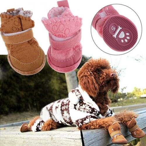 4Pcs/Set Winter Pet Dog Shoes Non Slip Thicken Dogs Boots Home Outdoor Warm Boots For ChiHuaHua Puppy Cat Shoes