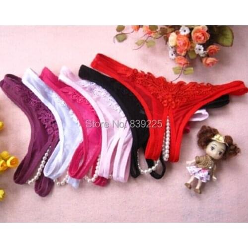 Free shiping 6pcs/ Lot Womens gauze sexy pearl thong t pearl massage panties nt040