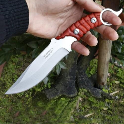 Free shipping Sharp outdoor Handmade 5CR13MOV steel Hunting Camping Survival Knife Fixed Blade Tactical Knife wood handle