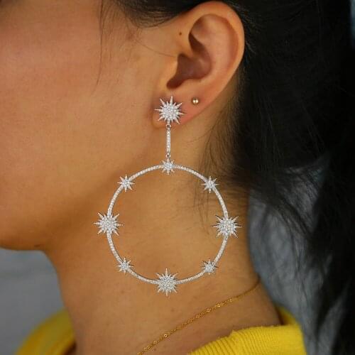 Geometric Big Earring for women Luxury sparking bling cz star design 2021 New Dangle Drop Dangling eruopean women earrings