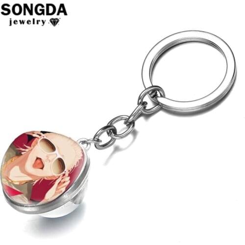 SONGDA Old Xian 19 Days Key Chain Comics Characters Hetian Jian Yi Art Photo Double Sided Glass Ball Pendant Key Ring Collection