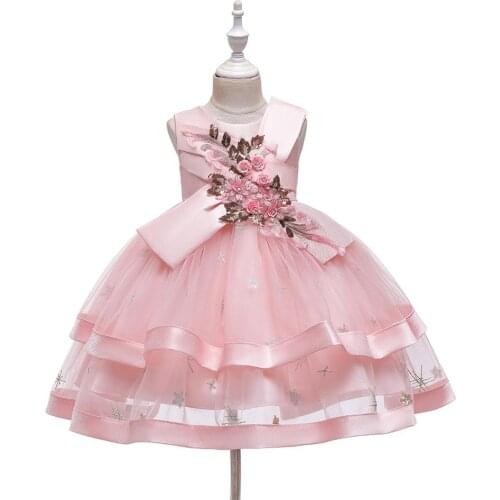 2-4-6-8-10 Years Elegant Girls Gown Dress for Birthday Party Children Clothes Mesh Patchwork Beading Girls Dress Kids Costume