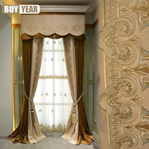 European Encrypted Gold Wire Jacquard Curtains for Living Dining Room Bedroom Luxury Home Decor Blackout Curtains