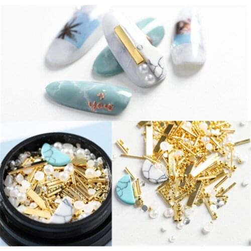 GISLAN 1Box Studded Nail Art Decoration Mix 3D Rhinestones Beads Pearl Sequins Shiny Glitter Charm Gem Manicure Accessories