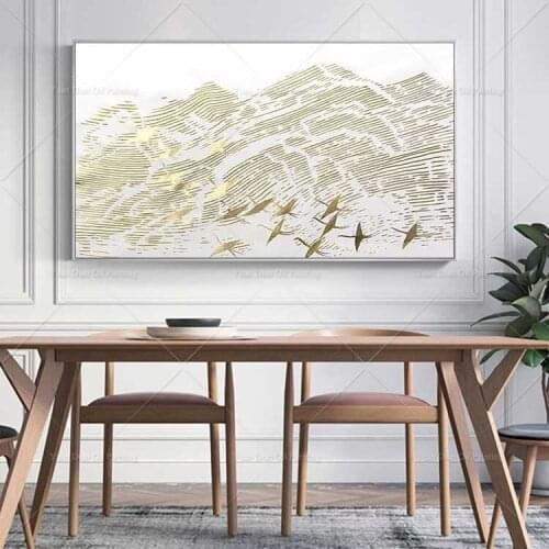 Mountain Gold Bird Unframed 1 Panel Handpainted Art Painting Abstract Modern Wall Art Picture Home Decor Oil Painting On Canvas