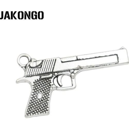 JAKONGO Antique Silver Plated Gun Charms Pendant for Jewelry Making Earrings Bracelet Accessories DIY 35x20mm 10PCS/lot