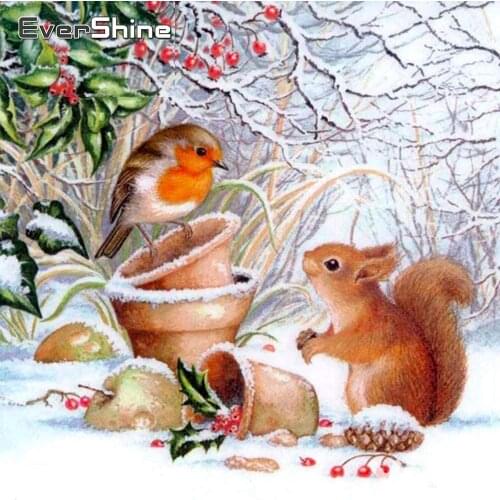 EverShine Full Drill Square Diamond Painting Animal Diamond Embroidery Winter Bird Picture Rhinestone Squirrel Mosaic Wall Decor