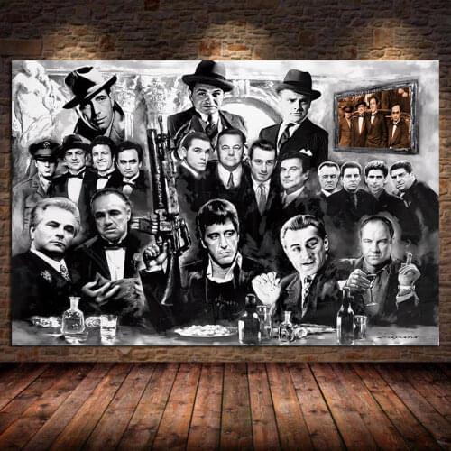 Classic Movie Gangsters Godfather Scar face Canvas Painting Wall Art Picture Posters and Prints for Living Room Decor Unframed