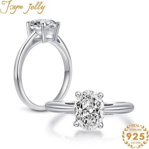 JoyceJelly Classic 925 Sterling Silver Ring with Oval Shape Zircon Gemstone Fine Jewelry Wedding Engagement Gift Wholesale