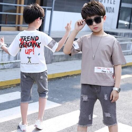 Boys Clothing Sets Summer Boys Clothes Casual Outfit T-shirt + Denim Pants Kids Tracksuit Teen 6 10 12Y Children Clothing Suit