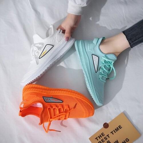 Women Casual Shoes Fashion Breathable Walking Flat Shoes Mesh White Sneakers Women Tenis Feminino Orange Summer Shoes Ladies