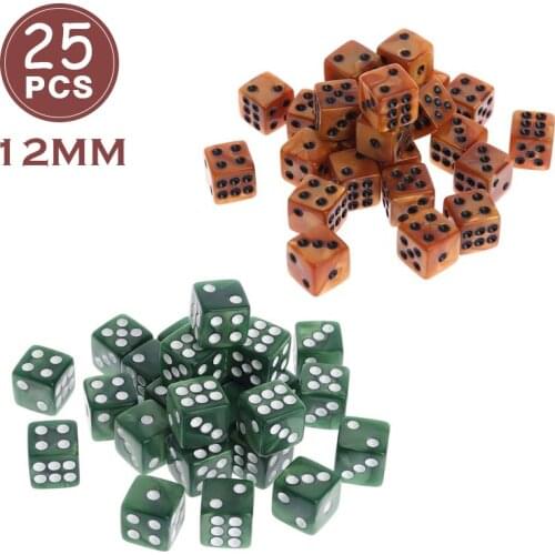 25pcs 12mm 6 Side Dice Green/Coffee Resin Square Dots Dice for Club Party Entertainment Toys Dice