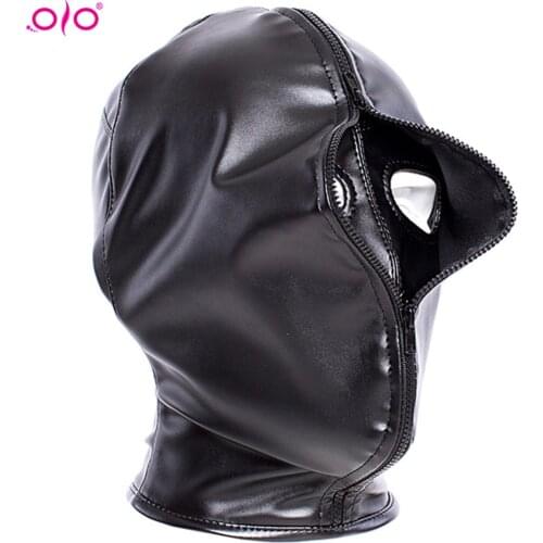 OLO Adult Games Sex Toys for Couples SM Bondage Zipper Sexy Head Mask Sex Headgear Erotic Toys Black Slave Restraint Hood Mask