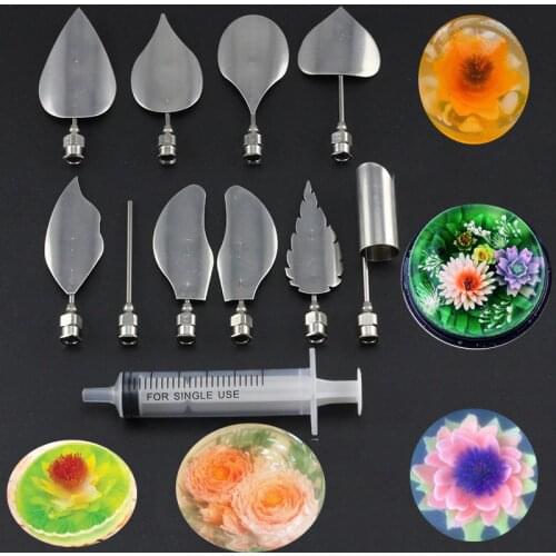 Mujiang 11pcs/set 3D Jelly Flower Art Tools Jelly Cake Gelatin Pudding Nozzle Syringe Russian Nozzles Set Cake Decorating Tools