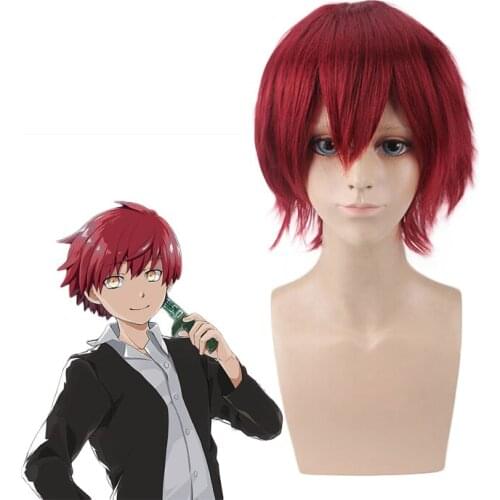 Assassination Classroom Akabane Karma Dark Red Short Wig Cosplay Costume Men Heat Resistant Synthetic Hair Wigs