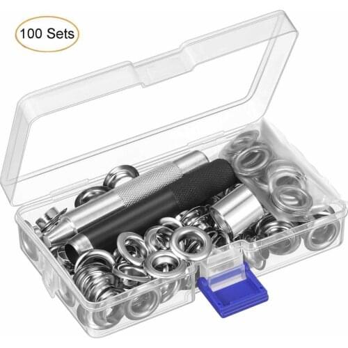 Grommet Tool Kit, Grommet Setting Tool and 100 Sets Grommets Eyelets with Storage Box (0.4/0.5 Inch Inside Diameter)