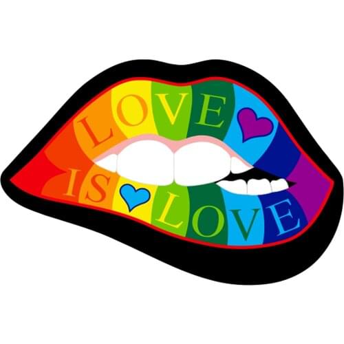 Lips Love is Love Rainbow Pride Sticker - Artistic Lips Shaped Vinyl Decal for Laptops Water Bottle 8*6cm