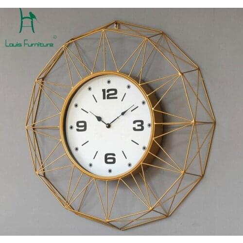 Louis Fashion Wall Clock Nordic Creative Geometry Golden Iron Simple American Large Room Room
