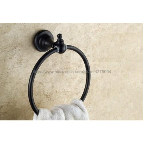 Black Oil Rubbed Brass Round Style Wall-Mounted Towels Ring Holder Hanger Bathroom Towel Bar Nba825