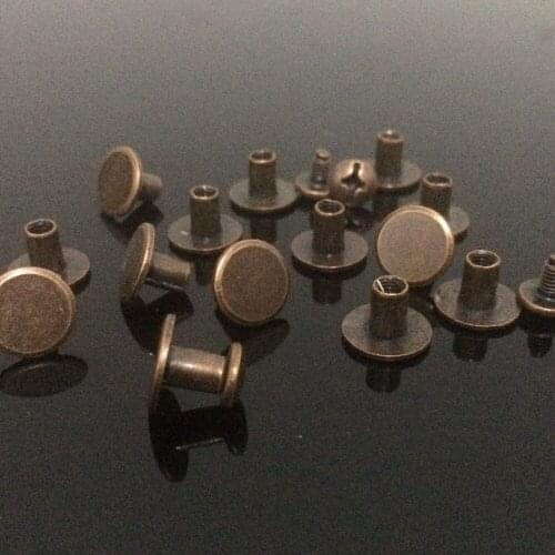 New 100Pcs 10X7MM Copper Round Flat Spikes Metal Flat Studs Rivets Screwback Spots Cone Leather Craft Spikes For DIY Making