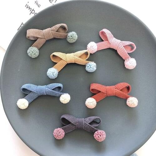 Wholesales 30pcs Fashion Cute Corduroy Bow Hairpins Pom Pom Bowknot Hair Clips Princess Headwear Girls Hair Accessories