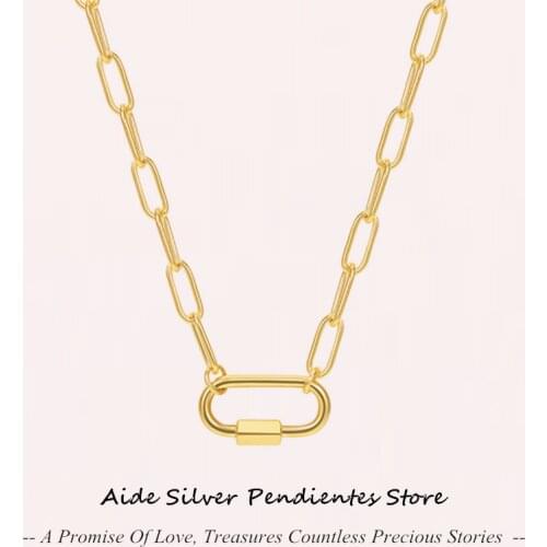 AIDE Simple 925 Sterling Silver Square Buckle Paper Clip Chain Necklace Women Silver Initial Necklace Fine Jewelry Bijoux Femme