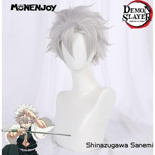 Monenjoy Demon Slayer Shinazugawa Sanemi Cosplay Wig Silver Gray Archetypical Coiffure Anime Cos Hair