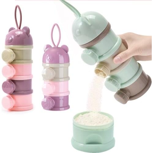 3/4Layer Bear Style Portable Baby Food Storag Box Multiple Openings Cereal Cartoon Infant Milk Powder Box Toddle Snack Container