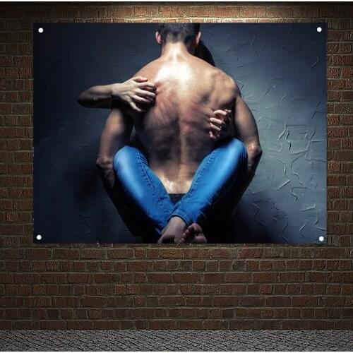 Sexy Art Banner Flag Young Couple Makes Love To The Wall Posters Canvas Painting Tapestry Wall Hanging Bar Cafe Home Decoration