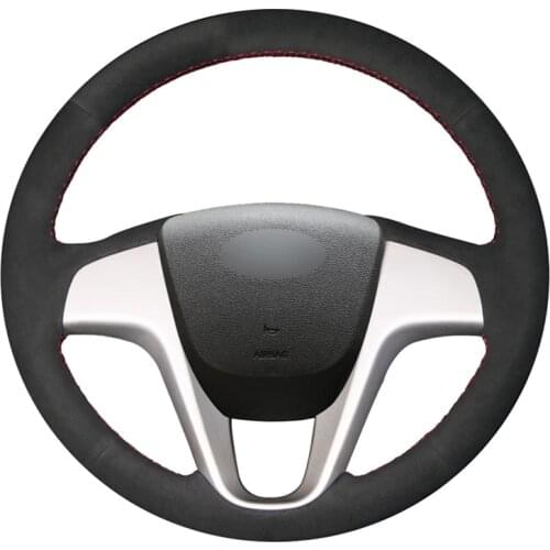 Handsewing Black Suede No-slip Car Steering Wheel Cover for Hyundai Solaris Verna 2010-2016 i20 2008-2014 Accent 2012 2013-2017