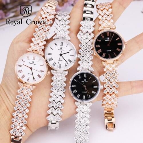 Ultra Thin Luxury Claw-setting Lady Womens Watch Fashion Crystal Hours Dress Bracelet Woman Clock Girls Gift Royal Crown Box