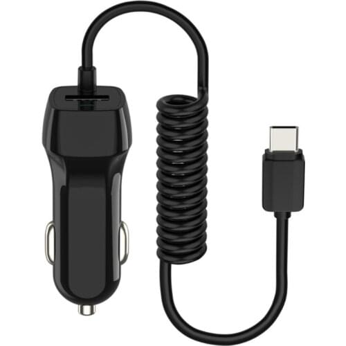 Lig-htning Fast Charging with Type - C USB Port Built-in Coil Cable Car Charger Compatible with Ph-one and Sam-sung