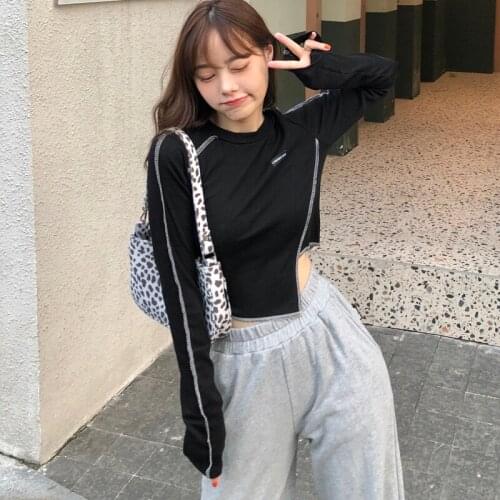 Womens T-shirts Tops Japanese Fashion Irregular Slim Ladies Ulzzang Korean Harajuku Tops For Female