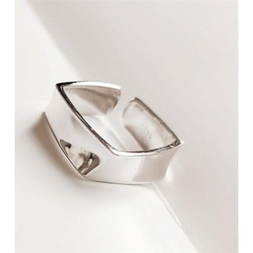 Sole Memory Smooth Square Geometric Personality Shiny 925 Sterling Silver Female Resizable Opening Rings SRI586
