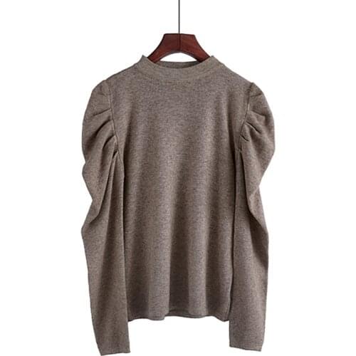 Fashkon Korean Jumper De Mujer Puff Sleeve Half Turtleneck Pullover Sweaters Women Winter 2020 Womens Knitted Sweater sweterek
