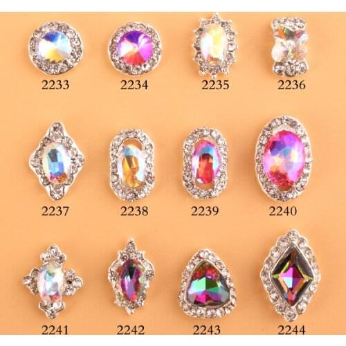 100Pcs 12choices Alloy rhinestone frame AB pink Gems Faceted Crystal Clear Rhinestones Salon Nail Art Alloy Charms 2233-2244