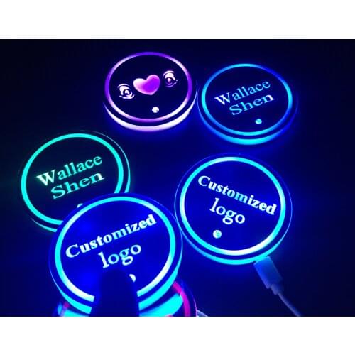 2PCS Car Logo LED Colorful Water Cup Mat Lights Seat Trim Accessories For Chrysler Toyota Suzuki Dodge Decoration Lamp