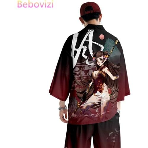 2pcs Suit Plus Size S-6XL Loose Japanese Cardigan Women Men Cosplay Yukata Clothing Samurai Summer Harajuku Kimono + Pants Sets