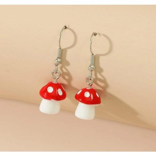 2021 Exquisite Vintage Red Mushroom Complex Plant Earrings for Women Party Wedding Fashion Jewelry