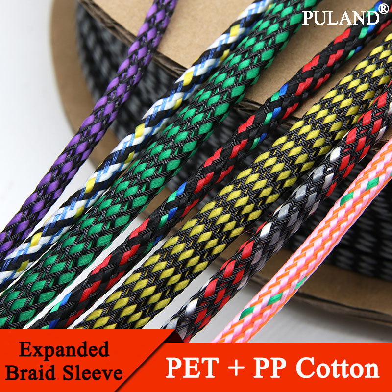 Colorful 4 8 12mm Expanded Braid Sleeve PP Cotton Mixed PET Yarn Soft Wire Wrap Insulated Cable Protection Line Harness Sheath