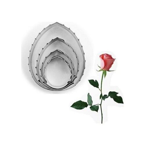 4Pcs/set Stainless Steel Rose Green Leaves Cookie Cutter 3D Fondant Cupcake Biscuit Baking Mold Cake Decoration Tools