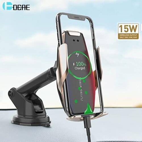 15W Wireless Car Charger Infrared Sensor Automatic Clamping Qi Fast Charging Mount Holder for iPhone 12 11 XS 8 Samsung S20 S10