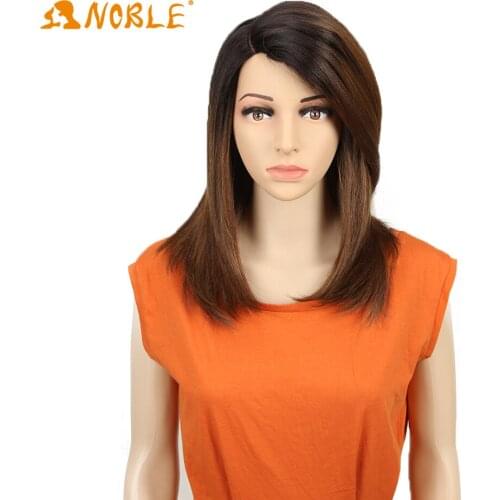 Noble Girl Synthetic Straight Hair Wig Side Lace Part Short Bob Cosplay Wig Heat resistant wig For Women Short Ombre Brown wig