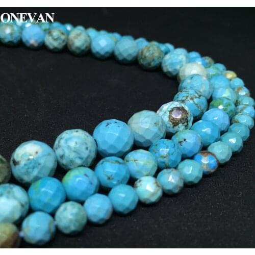 ONEVAN Rare Genuine Faceted Round Blue Turquoise Dyed 6-10mm Stone Bracelet Necklace Jewelry Making Diy Accessories Gift Design