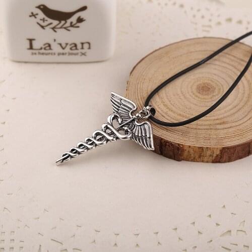 Angel Wing With Double Snake Pendant Necklace Fit 45cm Rope Chain Fashion Percy Jackson Cosplay Costume Accessory