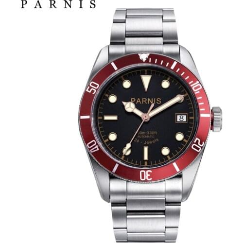 Fashion 41mm Parnis Automatic Mechanical Men Watches Luxury Brand Mens Watch 21 Jewel Miyota Movement Leather/Steel Strap Clock
