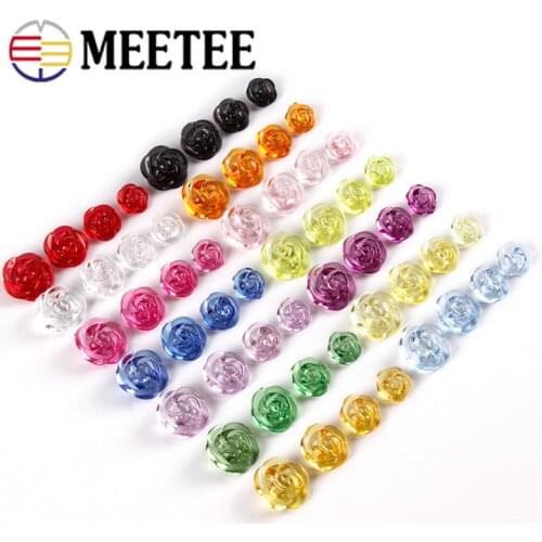 Meetee 50pcs 13/15/18/20mm Acryl Plastic Shirt Button Candy Color Rose Flower Decoration Buckle DIY Children Garment Sew Buttons