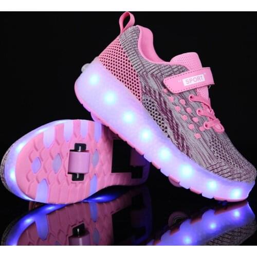 2021 Size 28-40 Children Boy Two Wheels USB Glowing Sneakers Led Light Roller Skate Shoes with Two Wheels Kids Led Shoes for Boy