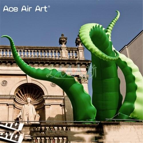 Giant 6 m L rooftop inflatbale octopus tentacles,green inkfish legs with blower for event and art decoration with free shipping