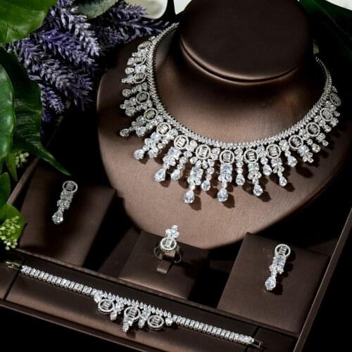 HIBRIDE Big Round Shape 4pcs Dubai Jewelry Sets Earring Necklace Set for Women Wedding parrure bijoux femme mariage dubai N-1520